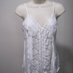 Lace Eyelet Camisole White Floral Stretch, Spaghetti Straps, Women's Size Small